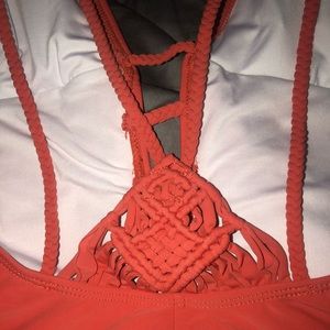 One-piece, coral colored CUPSHE bathing suit